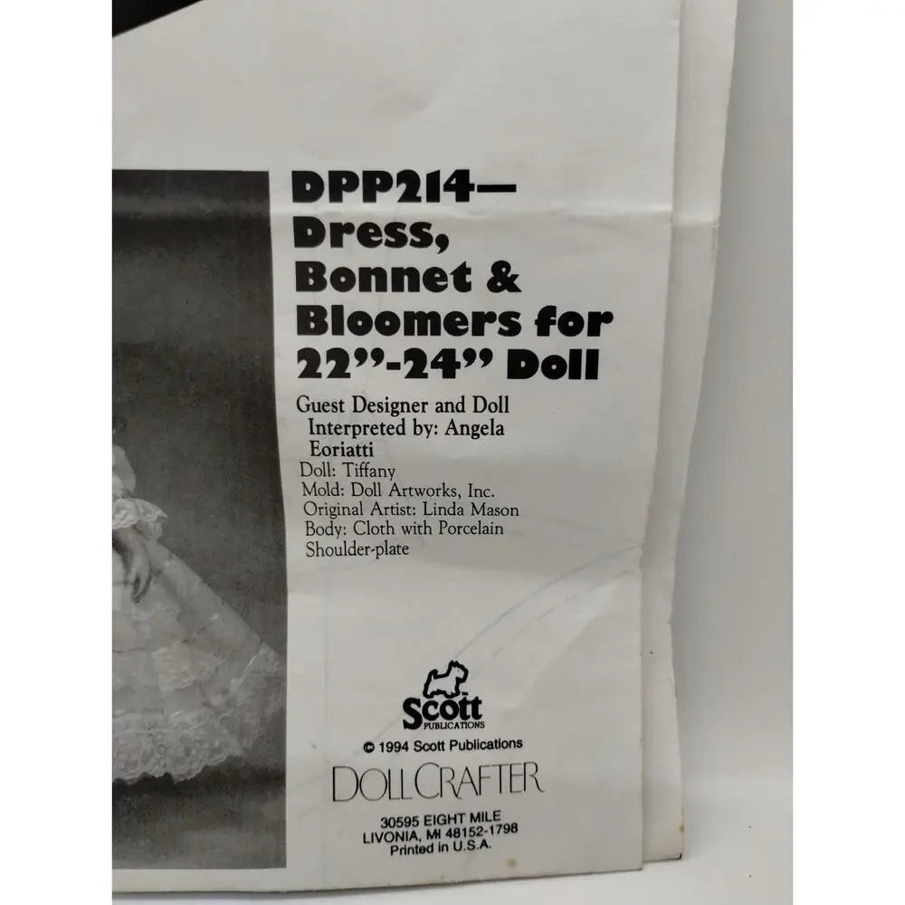 POISSOT Doll Pattern DPP214 - Dress Bonnet Bloomers for 22